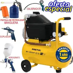 PRETUL - Compresor de aire 20 lts 2.5 hp gratis combo 5 accesorios