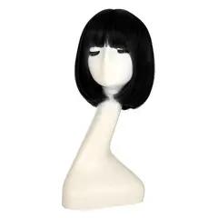 P&R APRECIOSDEREMATE - Peluca Corta Bob Negra Fiesta Halloween Carnaval Hora Loca