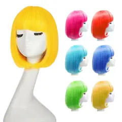 P&R APRECIOSDEREMATE - Peluca Corta Bob Amarillo Fiesta Halloween Carnaval Hr Loca