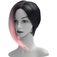 P&R APRECIOSDEREMATE - Peluca Corta Pixie Negro Rosa apariencia natural Negro Rosa