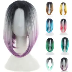 P&R APRECIOSDEREMATE - Peluca Balayage Cosplay Degradee Negro a Púrpura de 45cm