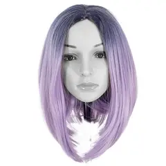 P&R APRECIOSDEREMATE - Peluca Balayage Cosplay Degradee Negro a Lila de 45cm