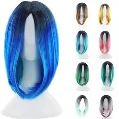 P&R APRECIOSDEREMATE - Peluca Balayage Cosplay Degradee Negro a Azul de 45cm