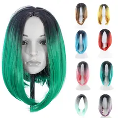 P&R APRECIOSDEREMATE - Peluca Balayage Cosplay Degradee Negro a Verde Pino 45cm