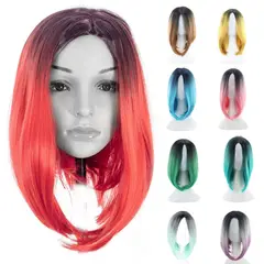 P&R APRECIOSDEREMATE - Peluca Balayage Cosplay Degradee Negro a Rojo de 45cm