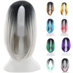 P&R APRECIOSDEREMATE - Peluca Balayage Cosplay Degradee Negro a Gris de 45cm