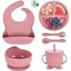 ONE PIXEL - Set Vajilla Para Bebé 5 Piezas Silicona Libre BPA Elegante-