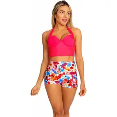 PRAIE - Vestido de Baño Bikini Retro 1104 Happy Fucsia Control Abdomen