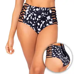 PRAIE - Panty Alto de Vestido de Baño 1710B Negro Manchas
