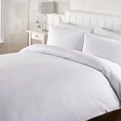 HAPPY BEAR - Set Duvet Plumon Sencillo Y Sabana Ajustable Microfibra Blanco Lineas