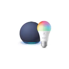 AMAZON - Alexa Parlante Echo Dot 5ª Azul y Bombillo LED 9w