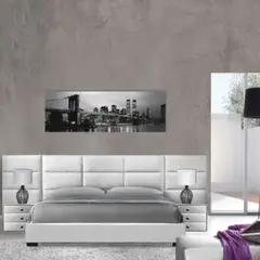 EKONOMODO COLOMBIA - Colchon Queen + Base cama + Espaldar + Mesas de noche New York GrisPer