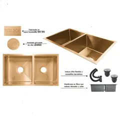 GENERICO - Lavaplatos Doble Poceta Oro Rosa Anti Ruido 78cm X 41cm X 21 Cm Acero