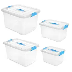 ENERGY PLUS - Kit 4 cajas organizadoras transparentes con tapa Azul Celeste