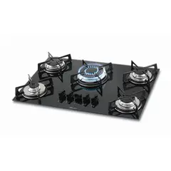 FISCHER - Estufa Empotrar 5Q gas Triple llama Vidrio Negro Marca Fischer.