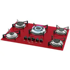 FISCHER - Estufa Empotrar 5Q gas Triple llama Vidrio Rojo Marca Fischer.