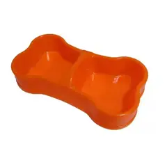 HALLY PET - Comedero Doble Hueso Plástico Mediano Naranja.