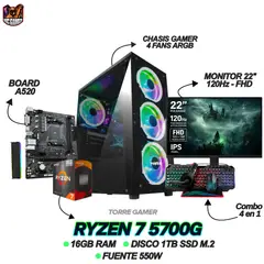 AMD - PC GAMING - RYZEN 7 5700G - RAM 16GB - 1TB SSD - MONITOR 22" FHD 120Hz / COMBO GAMER