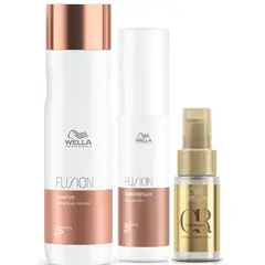 WELLA - Kit Fusion Reparación Shampoo + Amino Refiller + Oleo