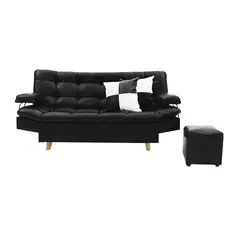 INDUSTRIAL BASESTILOS - Sofá Cama Moltochic CB Lino negro cojines puff patas de metal