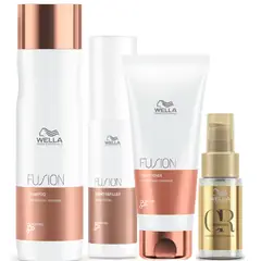 WELLA - Kit Fusion Shampoo + Acondicionador + Amino Refiller + Oleo