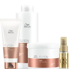 WELLA - Kit Fusion Shampoo Litro + Acondicioandor + Mascarilla + Oleo