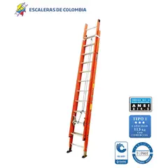 ESCALERAS DE COLOMBIA - Escalera Certificada Tipo Extensión En Fibra De Vidrio De 24 Pasos / 7.40 Mts 114kg