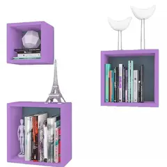 GENERICO - Set 3 Repisas Cubos Flotantes Decoración Moderna Morado