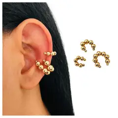 ACCESORIOS DE EVA - Arete Ear Cuff Simulador Set Esferas Doradas_.