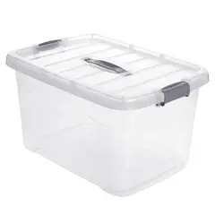 ENERGY PLUS - Caja organizadora plástica transparente Extra grande y tapa 27L