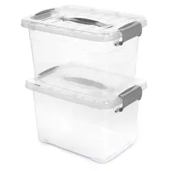 ENERGY PLUS - 2 Cajas organizadoras plásticas transparentes con tapa 5.5 L Gris