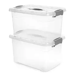 ENERGY PLUS - 2 Cajas organizadoras plásticas transparentes con tapa 10 Litros Gris
