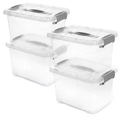 ENERGY PLUS - 4 Cajas organizadoras plásticas transparentes con tapa 5.5 L Gris