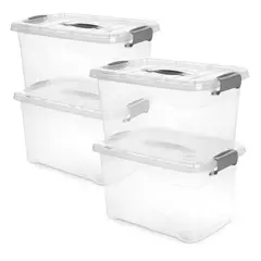ENERGY PLUS - 4 Cajas organizadoras plásticas transparentes con tapa 10 Litros Gris