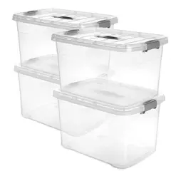 ENERGY PLUS - 4 Cajas organizadoras plásticas transparentes grandes tapa 17L
