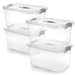 ENERGY PLUS - 4 Cajas organizadoras plástica transparente Extra grande y tapa 27L
