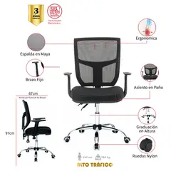 MUEBLESYA - Silla de Oficina Ergonomica CAJICA Marco Negro Base Cromo