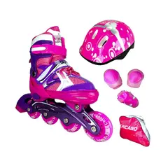 CHICAGO - Patines Semiprofesionales Kit Con Protecciones XS 27 Ajustables a 30 Fucsia