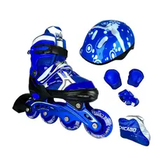 CHICAGO - Patines Semiprofesionales Kit Con Protecciones XS 27 Ajustables a 30 Azul