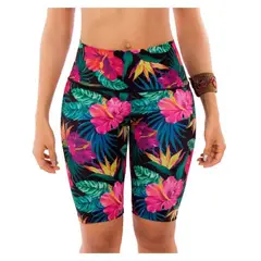PRAIE - Panty de Vestido de Baño 0002 Flores Short Largo