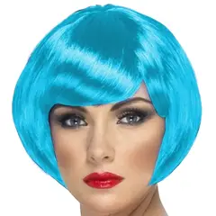 GENERICO - Peluca Corta Color Disfraz Halloween Sintentico CELESTE