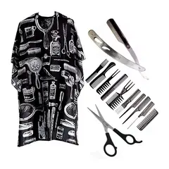 GENERICO - Kit Barbero Capa Tijeras Barbera Metalica peinillas