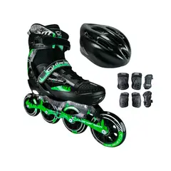 CANARIAM - Combo Patines Roller Team Con Protecciones S 30 Ajustables a 33 Verde