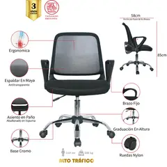 MUEBLESYA - Silla de Oficina Ergonomica Elias Marco Negro Base Cromo