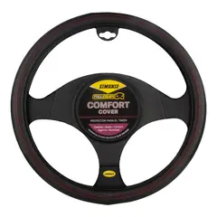 SIMONIZ - Forro Timón Microperforado Full Equipo Negro y Costuras Rojo