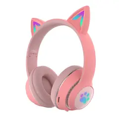 CAT MAGIC - Audifonos para niña con orejas de gato iluminadas bluetooth Rosados