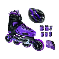 CHICAGO - Combo Patines En Linea Semiprofesionales Magic Con Proteccion M 34 Ajustables a 37 Morado