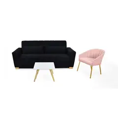 VENECIA - Sala con Sofá Cama Hannover Negro Rosa y Mesa Nova