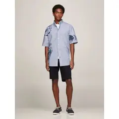 TOMMY HILFIGER - Camisa Oversize De Manga Corta Con Logos Hombre Azul