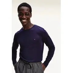 TOMMY HILFIGER - Camiseta Azul De Manga Larga Con Corte Slim